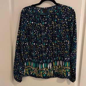 Ann Taylor Navy and Teal Patterned Blouse